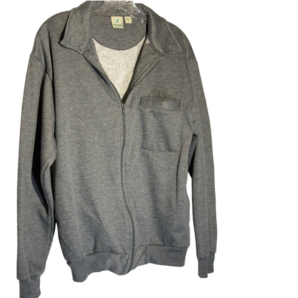 Haband Men Full Zip Gray Sweatshirt‎ Jacket Collared Medium